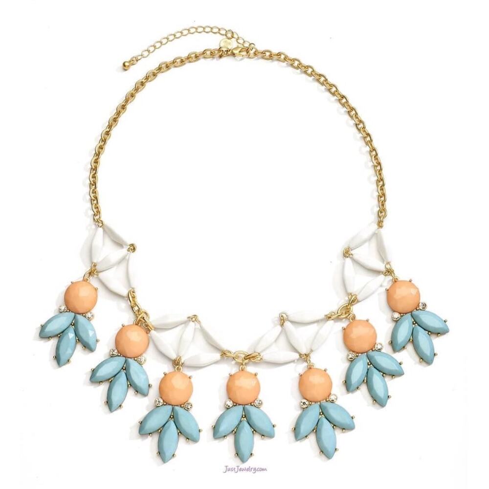 Just Jewelry Blue, white and orange statement necklace
